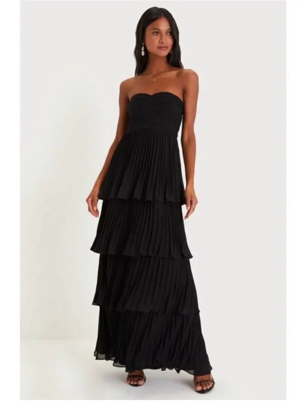Lulu's Black Strapless Tiered Maxi Dress (NWT)